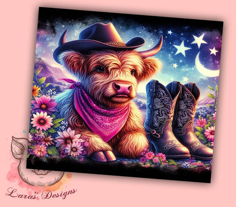 Highland Cow Cowgirl 20 oz Skinny Tumbler Sublimation Design, Straight & Tapered Tumbler Png, Highland Cow Tumbler Png, Digital Download PNG Sublimation Lara' s Designs 