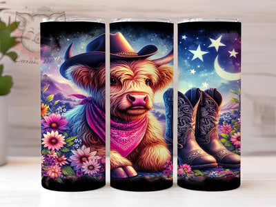 Highland Cow Cowgirl 20 oz Skinny Tumbler Sublimation Design, Straight & Tapered Tumbler Png, Highland Cow Tumbler Png, Digital Download PNG Sublimation Lara' s Designs 