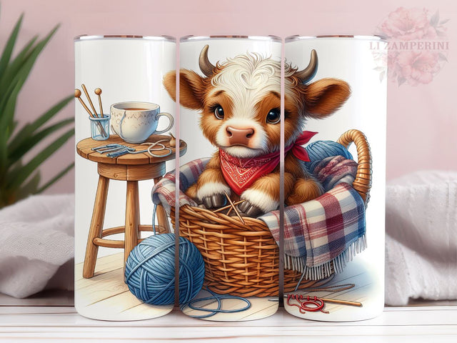 Highland Cow Crochet 20oz Tumbler Wrap PNG, Highland Cow Tumbler Png, Straight & Tapered Tumbler Wrap, Instant Digital Download Sublimation Li Zamperini 
