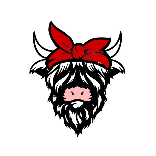 Highland Cow Cute Bandana SVG Download file, Western Design, Cow Png, Cow Clipart, Farm Animal With Bandana, Cute cow Sublimation Design SVG Whitetailcrafts 