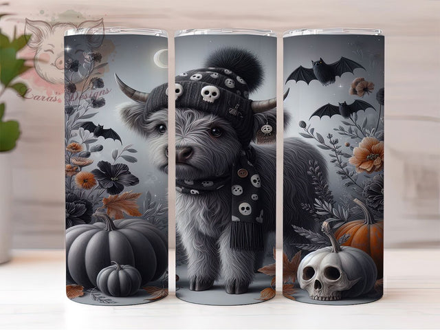 Highland Cow Cute Fall Ghost Tumbler, Cute Fall Ghost Cup Wrap, 20Oz Sublimation Design, Autumn Cow Drinkware, Cozy Fall Coffee Cup, Farmhouse Halloween Tumbler, Rustic Cow Mug Sublimation Lara' s Designs 