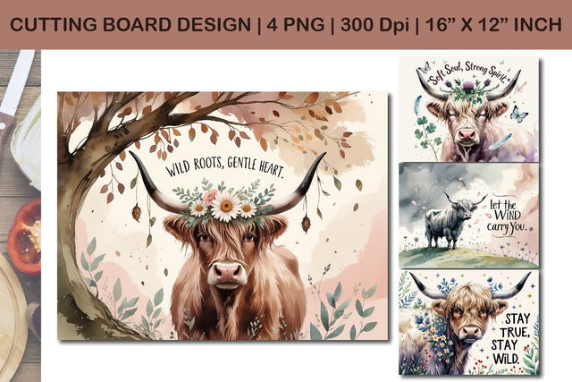 Highland cow cutting board design, rustic cow cutting board artwork Sublimation Paper Switch 