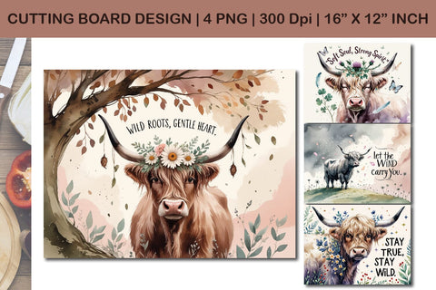 Highland cow cutting board design, rustic cow cutting board artwork Sublimation Paper Switch 