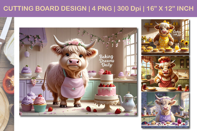 Highland Cow Cutting Board Sublimation, Mom Kitchen Sublimation Paper Switch 