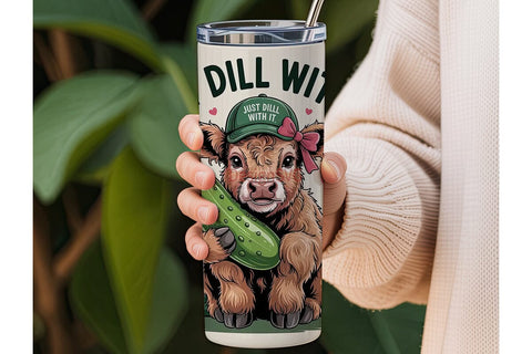 Highland Cow Dill Pickle 20oz Tumbler Sublimation DesignSVG 