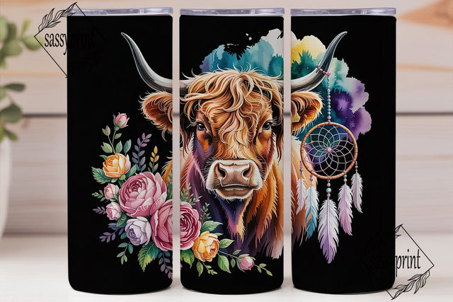 Highland Cow Dreamcatcher 20oz Tumbler Sublimation sassyprint 