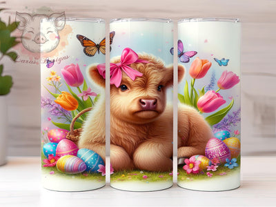 Highland Cow Easter 20 oz Skinny Tumbler Sublimation Design, Straight & Tapered Tumbler Png, Cute Easter Tumbler Png, Digital Download PNG Sublimation Lara' s Designs 