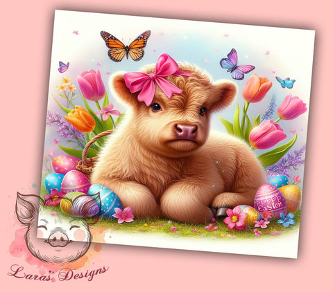 Highland Cow Easter 20 oz Skinny Tumbler Sublimation Design, Straight & Tapered Tumbler Png, Cute Easter Tumbler Png, Digital Download PNG Sublimation Lara' s Designs 