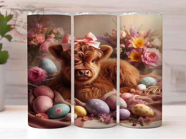 Highland Cow Easter 20oz Tumbler, Cute Cow Cup Wrap, Adorable Farm Animal Design, Sublimation Tumbler Wrap, 20Oz Tumbler Design, Artistic Cow Cup, Spring Easter Wrap Sublimation Lara' s Designs 