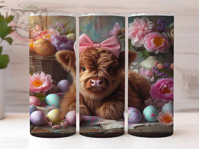 Highland Cow Easter 20oz Tumbler, Cute Cow Cup Wrap, Adorable Farm Animal Design, Sublimation Tumbler Wrap, 20Oz Tumbler Design, Artistic Cow Cup, Spring Easter Wrap Sublimation Lara' s Designs 