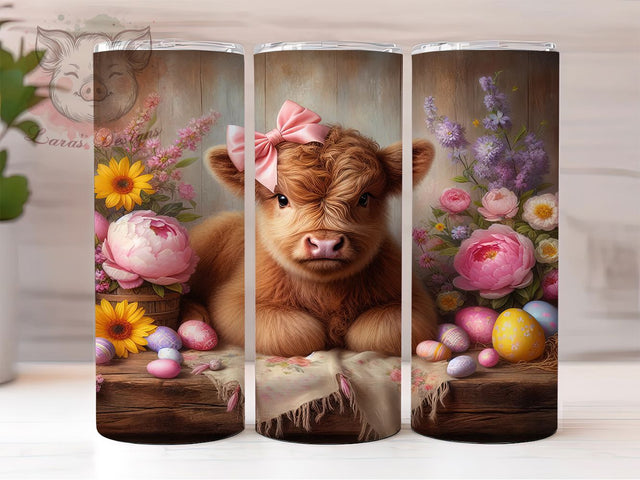 Highland Cow Easter 20oz Tumbler, Cute Cow Cup Wrap, Adorable Farm Animal Design, Sublimation Tumbler Wrap, 20Oz Tumbler Design, Artistic Cow Cup, Spring Easter Wrap Sublimation Lara' s Designs 