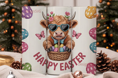 Highland Cow Easter 20oz Tumbler Design Sublimation DesignSVG 