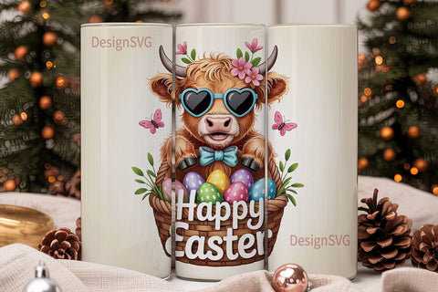 Highland Cow Easter 20oz Tumbler Design Sublimation DesignSVG 