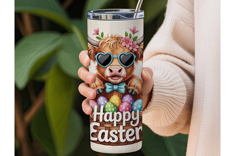 Highland Cow Easter 20oz Tumbler Design Sublimation DesignSVG 