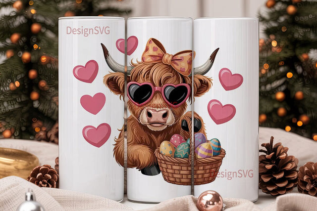 Highland Cow Easter 20oz Tumbler Sublimation DesignSVG 