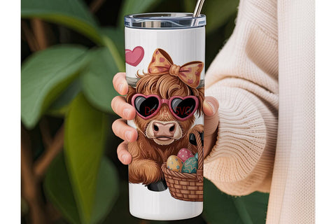 Highland Cow Easter 20oz Tumbler Sublimation DesignSVG 
