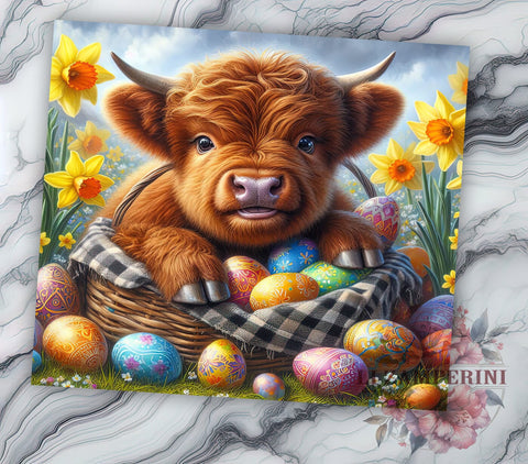 Highland Cow Easter 20oz Tumbler Wrap PNG, Cute Easter Highland Cow Tumbler PNG Sublimation Design, Straight & Tapered Tumbler Wrap, Instant Digital Download Sublimation Li Zamperini 