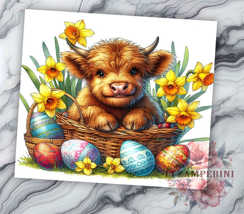 Highland Cow Easter 20oz Tumbler Wrap PNG, Cute Easter Highland Cow Tumbler PNG Sublimation Design, Straight & Tapered Tumbler Wrap, Instant Digital Download Sublimation Li Zamperini 