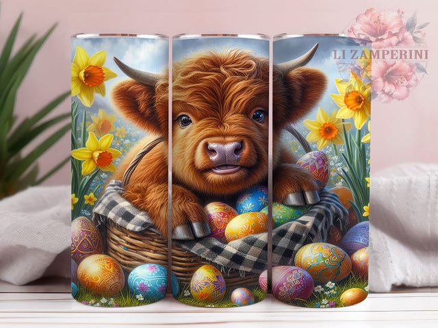 Highland Cow Easter 20oz Tumbler Wrap PNG, Cute Easter Highland Cow Tumbler PNG Sublimation Design, Straight & Tapered Tumbler Wrap, Instant Digital Download Sublimation Li Zamperini 