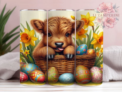 Highland Cow Easter 20oz Tumbler Wrap PNG, Cute Easter Highland Cow Tumbler PNG Sublimation Design, Straight & Tapered Tumbler Wrap, Instant Digital Download Sublimation Li Zamperini 