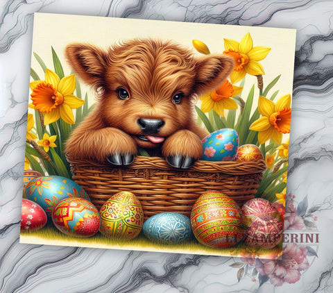 Highland Cow Easter 20oz Tumbler Wrap PNG, Cute Easter Highland Cow Tumbler PNG Sublimation Design, Straight & Tapered Tumbler Wrap, Instant Digital Download Sublimation Li Zamperini 
