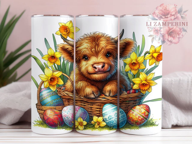 Highland Cow Easter 20oz Tumbler Wrap PNG, Cute Easter Highland Cow Tumbler PNG Sublimation Design, Straight & Tapered Tumbler Wrap, Instant Digital Download Sublimation Li Zamperini 