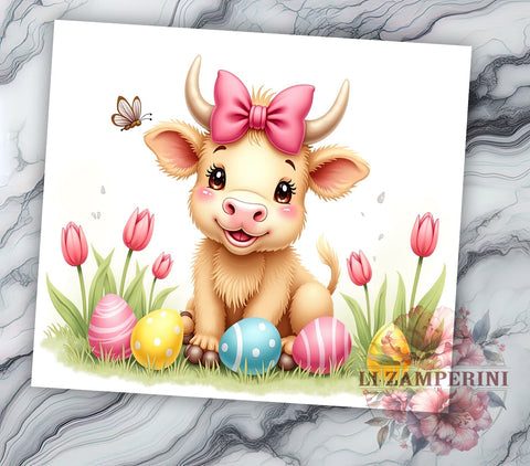 Highland Cow Easter 20oz Tumbler Wrap PNG, Cute Easter Tumbler PNG Sublimation Design, Straight & Tapered Tumbler Wrap, Instant Digital Download Sublimation Li Zamperini 