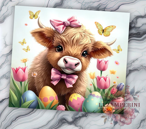Highland Cow Easter 20oz Tumbler Wrap PNG, Cute Easter Tumbler PNG Sublimation Design, Straight & Tapered Tumbler Wrap, Instant Digital Download Sublimation Li Zamperini 