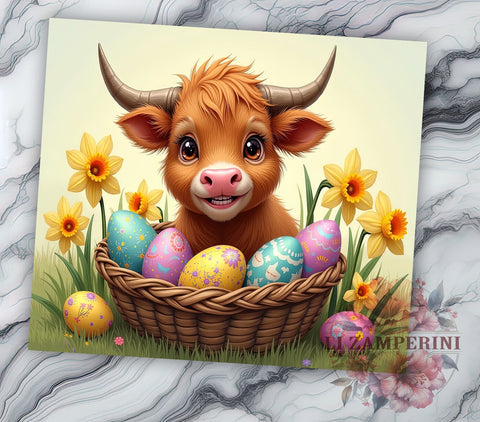 Highland Cow Easter 20oz Tumbler Wrap PNG, Easter Day Tumbler PNG Sublimation Design, Straight & Tapered Tumbler Wrap, Instant Digital Download Sublimation Li Zamperini 