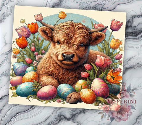 Highland Cow Easter 20oz Tumbler Wrap PNG, Easter Day Tumbler PNG Sublimation Design, Straight & Tapered Tumbler Wrap, Instant Digital Download Sublimation Li Zamperini 