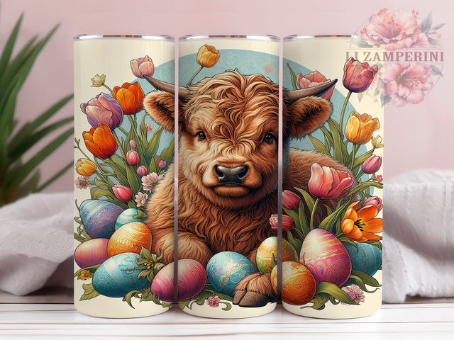Highland Cow Easter 20oz Tumbler Wrap PNG, Easter Day Tumbler PNG Sublimation Design, Straight & Tapered Tumbler Wrap, Instant Digital Download Sublimation Li Zamperini 