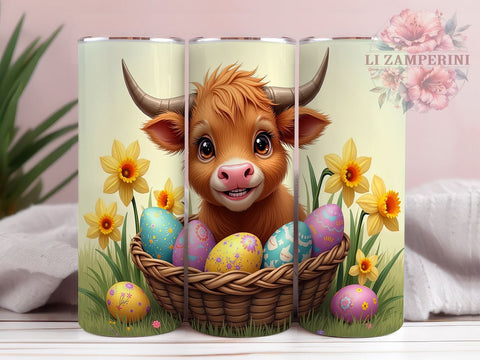 Highland Cow Easter 20oz Tumbler Wrap PNG, Easter Day Tumbler PNG Sublimation Design, Straight & Tapered Tumbler Wrap, Instant Digital Download Sublimation Li Zamperini 