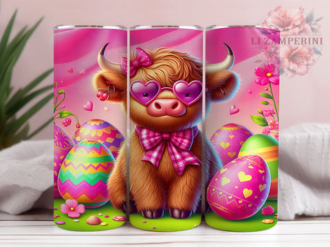 Highland Cow Easter 20oz Tumbler Wrap PNG, Egg Easter Tumbler PNG Sublimation Design, Straight & Tapered Tumbler Wrap, Instant Digital Download Sublimation Li Zamperini 