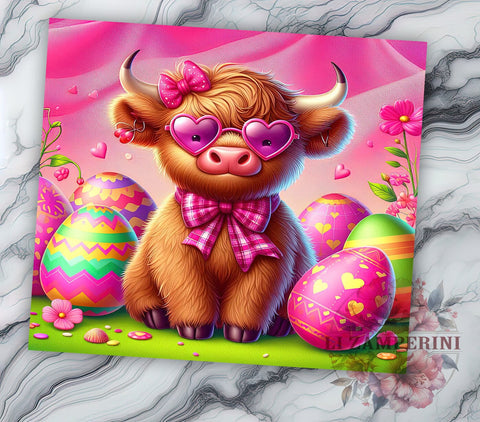 Highland Cow Easter 20oz Tumbler Wrap PNG, Egg Easter Tumbler PNG Sublimation Design, Straight & Tapered Tumbler Wrap, Instant Digital Download Sublimation Li Zamperini 
