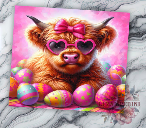 Highland Cow Easter 20oz Tumbler Wrap PNG, Egg Easter Tumbler PNG Sublimation Design, Straight & Tapered Tumbler Wrap, Instant Digital Download Sublimation Li Zamperini 