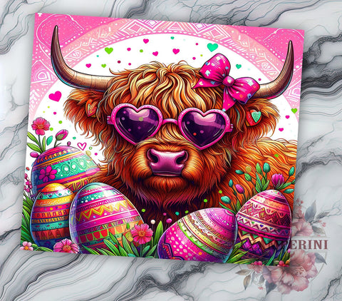 Highland Cow Easter 20oz Tumbler Wrap PNG, Egg Easter Tumbler PNG Sublimation Design, Straight & Tapered Tumbler Wrap, Instant Digital Download Sublimation Li Zamperini 