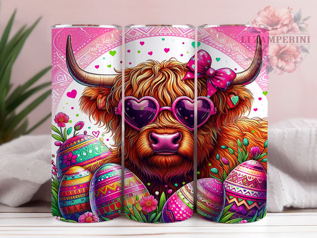 Highland Cow Easter 20oz Tumbler Wrap PNG, Egg Easter Tumbler PNG Sublimation Design, Straight & Tapered Tumbler Wrap, Instant Digital Download Sublimation Li Zamperini 