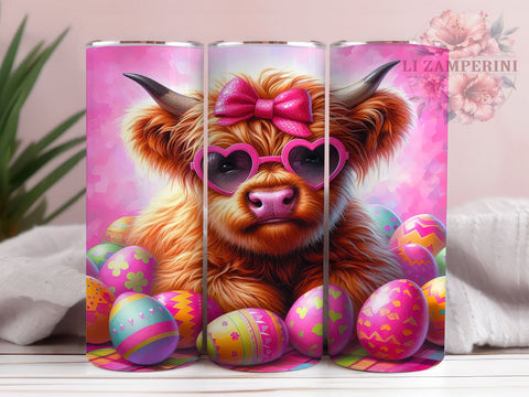 Highland Cow Easter 20oz Tumbler Wrap PNG, Egg Easter Tumbler PNG Sublimation Design, Straight & Tapered Tumbler Wrap, Instant Digital Download Sublimation Li Zamperini 