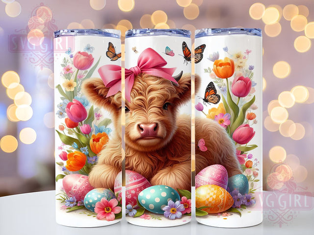 Highland Cow Easter 20oz Tumbler Wrap Sublimation Design, Straight Tapered Tumbler Wrap, Cute Highland Cow Tumbler Png, Instant Digital Download Sublimation SvggirlplusArt 