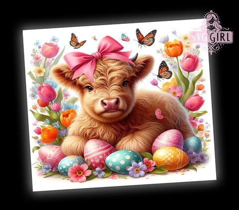 Highland Cow Easter 20oz Tumbler Wrap Sublimation Design, Straight Tapered Tumbler Wrap, Cute Highland Cow Tumbler Png, Instant Digital Download Sublimation SvggirlplusArt 