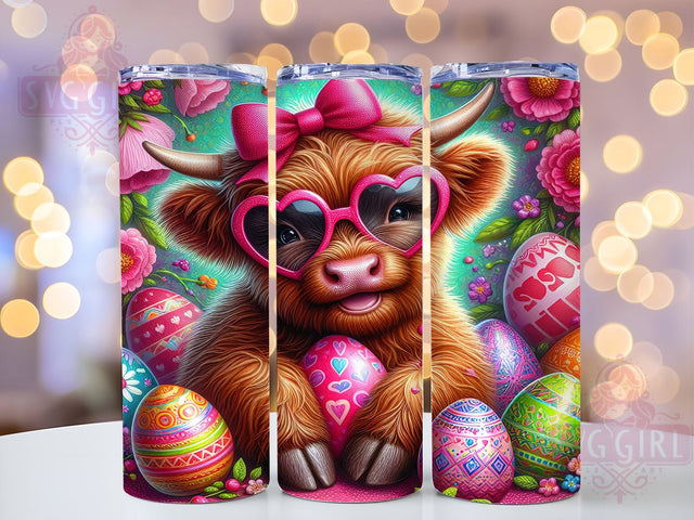 Highland Cow Easter 20oz Tumbler Wrap Sublimation Design, Straight Tapered Tumbler Wrap, Egg Easter Tumbler Png, Instant Digital Download Sublimation SvggirlplusArt 