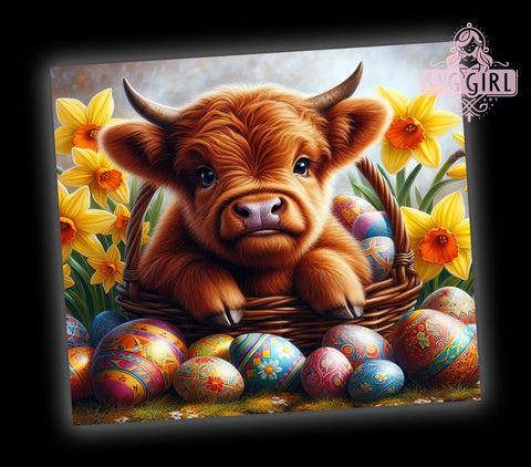 Highland Cow Easter 20oz Tumbler Wrap Sublimation Design, Straight Tapered Tumbler Wrap, Egg Easter Tumbler Png, Instant Digital Download Sublimation SvggirlplusArt 
