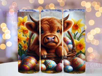 Highland Cow Easter 20oz Tumbler Wrap Sublimation Design, Straight Tapered Tumbler Wrap, Egg Easter Tumbler Png, Instant Digital Download Sublimation SvggirlplusArt 