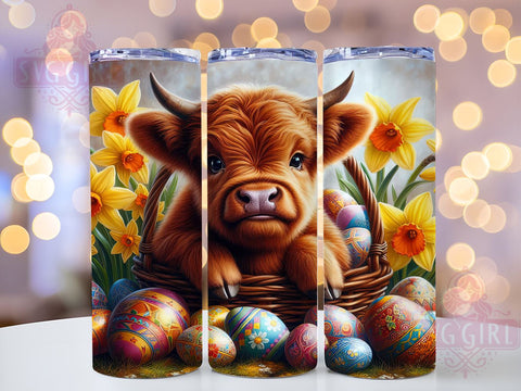Highland Cow Easter 20oz Tumbler Wrap Sublimation Design, Straight Tapered Tumbler Wrap, Egg Easter Tumbler Png, Instant Digital Download Sublimation SvggirlplusArt 