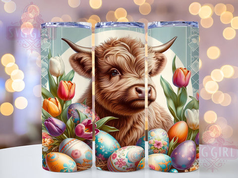 Highland Cow Easter 20oz Tumbler Wrap Sublimation Design, Straight Tapered Tumbler Wrap, Happy Easter Tumbler Png, Instant Digital Download Sublimation SvggirlplusArt 
