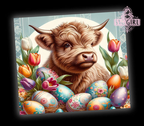 Highland Cow Easter 20oz Tumbler Wrap Sublimation Design, Straight Tapered Tumbler Wrap, Happy Easter Tumbler Png, Instant Digital Download Sublimation SvggirlplusArt 