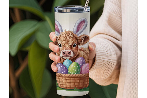 Highland Cow Easter 20oz Tumbler Wrap Sublimation DesignSVG 