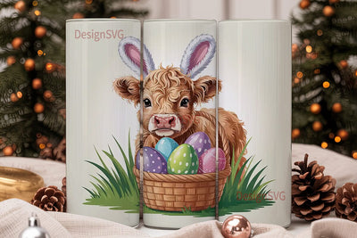 Highland Cow Easter 20oz Tumbler Wrap Sublimation DesignSVG 