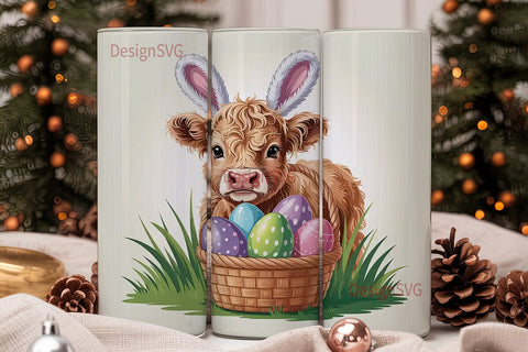 Highland Cow Easter 20oz Tumbler Wrap Sublimation DesignSVG 