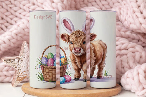 Highland Cow Easter 20oz Tumbler Wrap Sublimation DesignSVG 